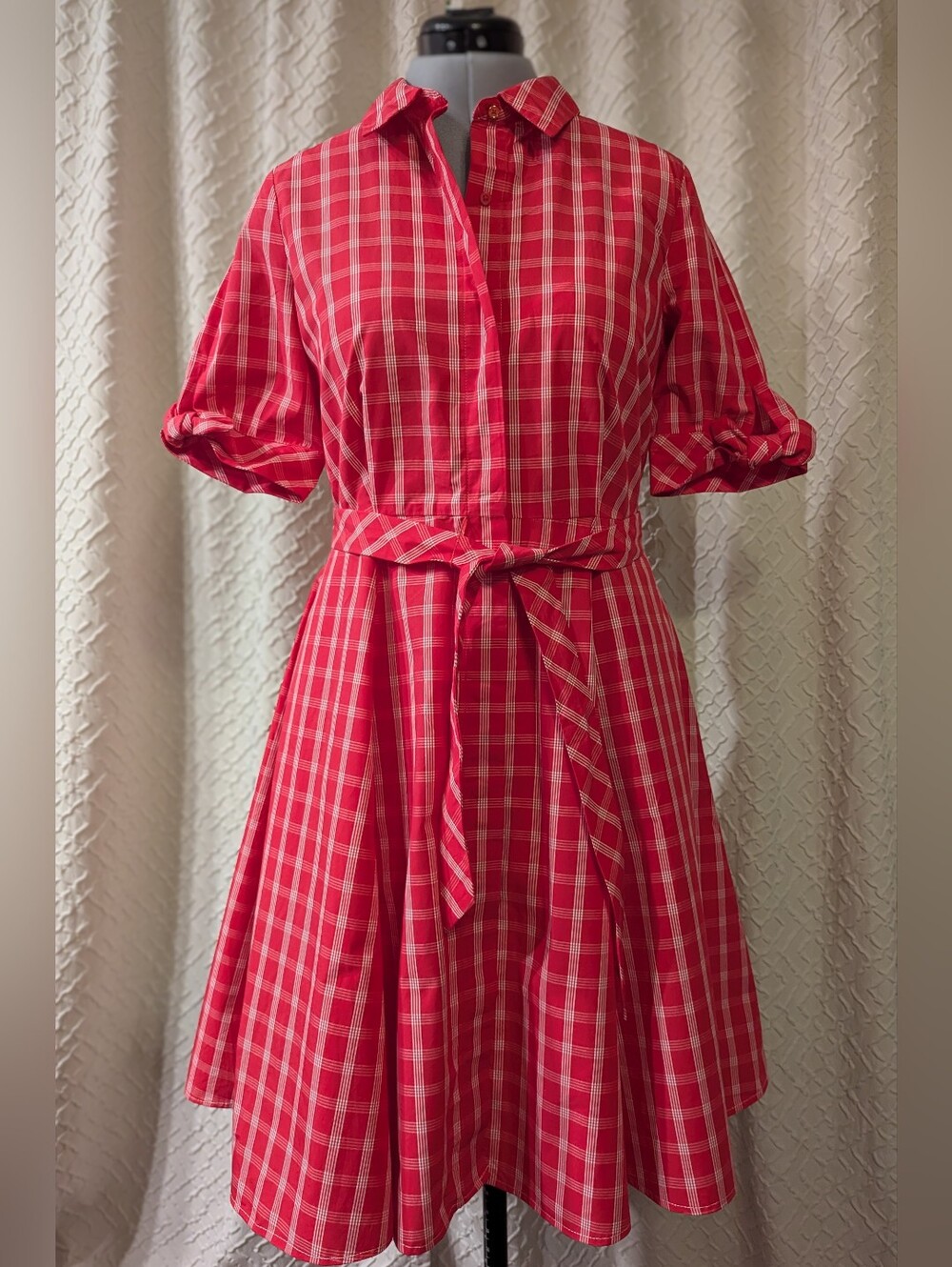 Calvin Klein WITH POCKETS Red Plaid Dress